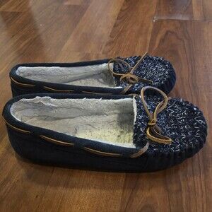Minnetonka 4010W Women's 'Cally' Slipper Navy Blue Suede Faux Fur Lined Size 10M